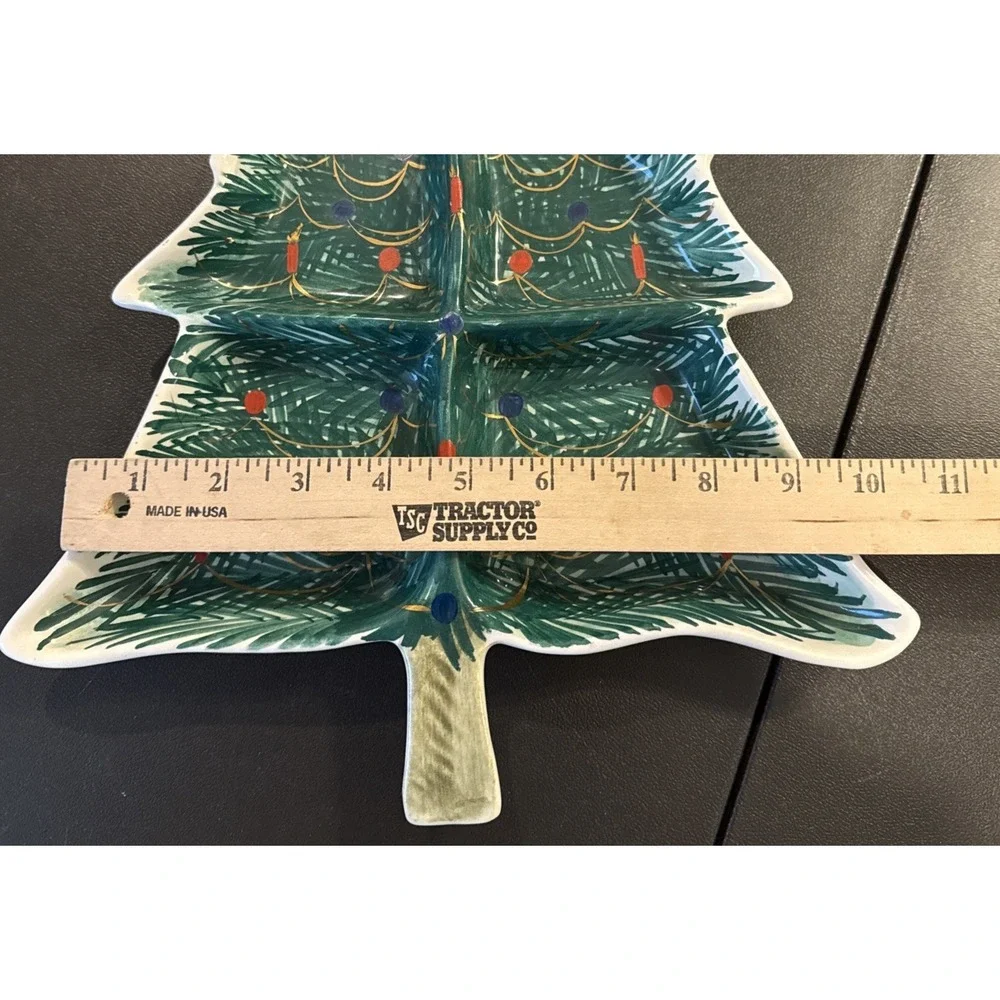 Vintage‎ Handpainted Ceramic Christmas Tree Divided Serving Tray Dish Italy